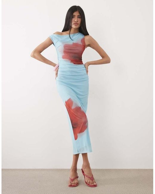New Look Blue Drop Shoulder Mesh Maxi Dress