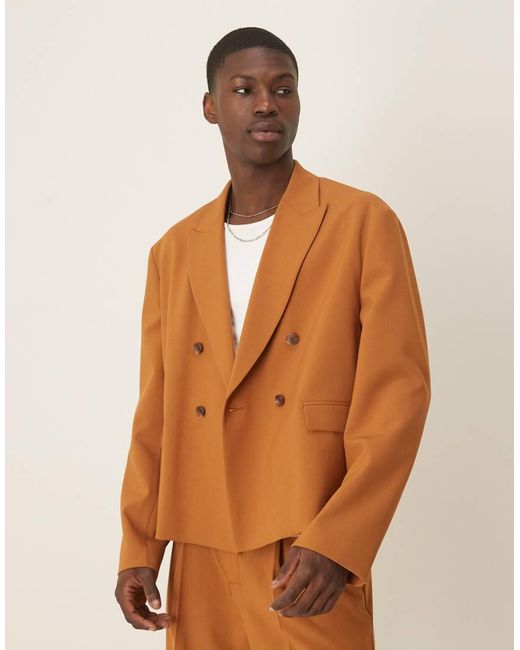 ASOS Recht Colbert Met Linnenlook in het Brown voor heren