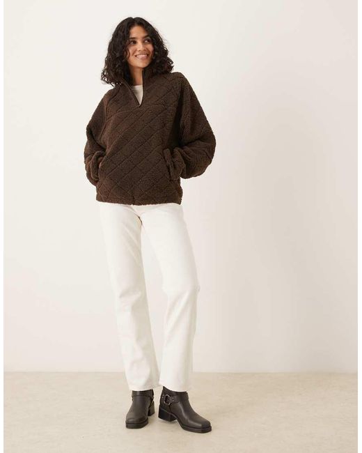 ASOS Brown Quilted Borg Half Zip Through Fleece