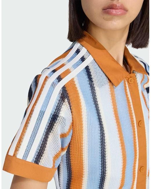 Adidas Originals Blue Summer Glow Striped Cropped Polo
