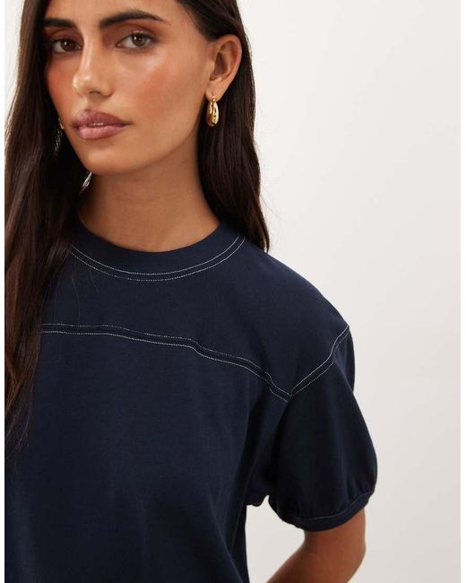 GOOD AMERICAN Blue Short Sleeve T-shirt With Contrast Stitching
