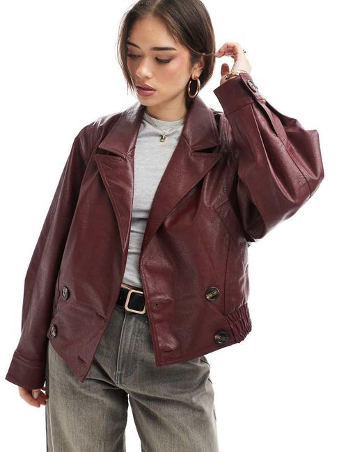 Bershka Brown Faux Leather Double Breasted Jacket
