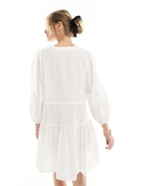 esmé studios White Esmee Beach Tiered Smock Mini Dress With Tie Front Detail