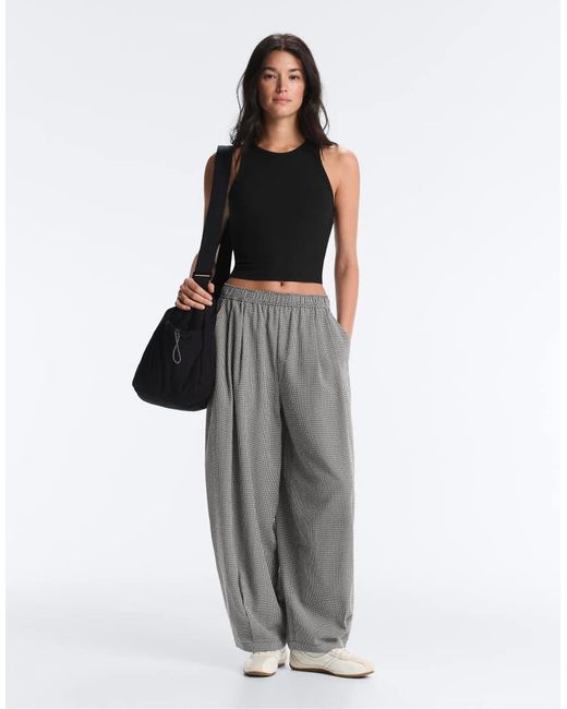 Oysho Black Gingham Lyocell Blend Balloon Trousers