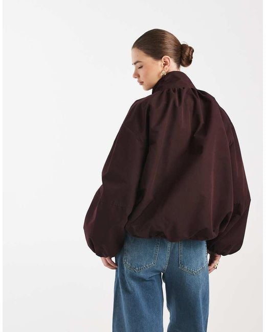 ASOS Brown Oversized Funnel Neck Bubble Hem Bomber