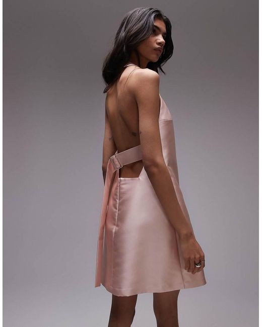 TOPSHOP Mini-Jurk Met Halternek in het Brown