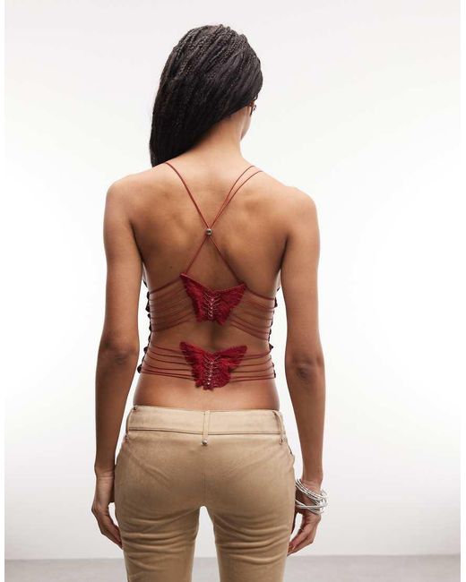 I.AM.GIA Multicolor Ellery Strappy Butterfly Pattern Open Back Cami Top