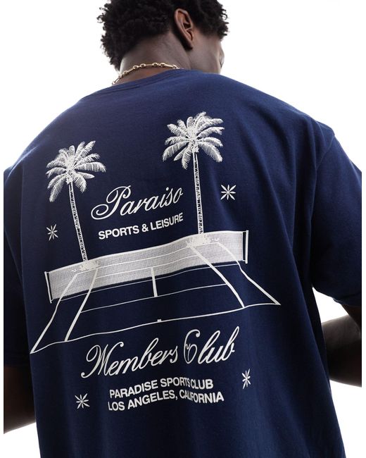T-shirt oversize con stampa tennis sulla schiena di ASOS in Blue da Uomo