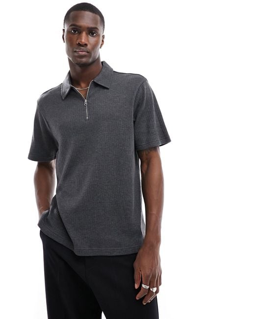 Another Influence Gray Co-ord Textured Jersey Zip Polo for men