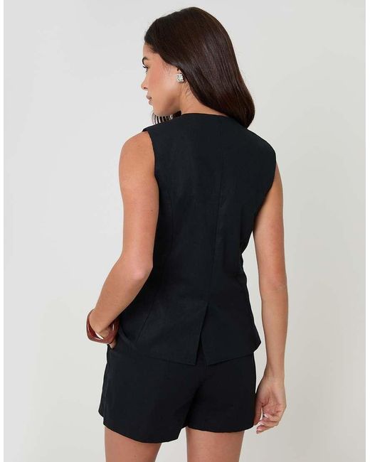 Threadbare Black Linen Blend Longline Waistcoat