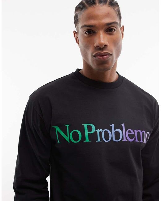 No Problemo Black 100% Cotton Long Sleeve T-Shirt With Contrast Logo for men