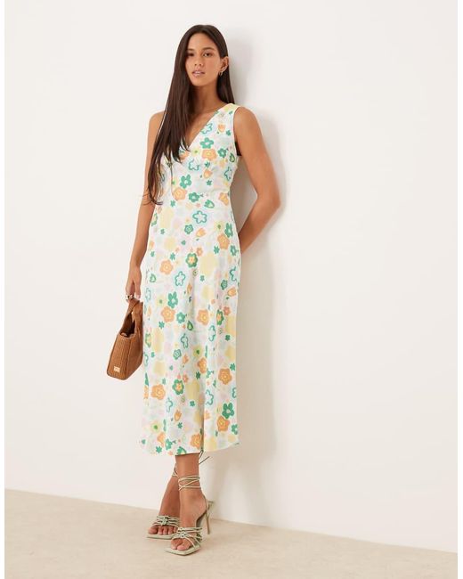 Glamorous Natural V Neck Bias-Cut Midi Dress