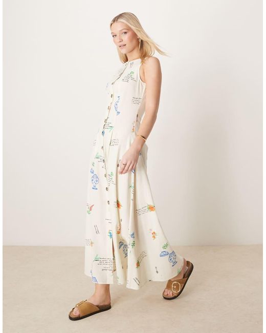 Vestido Largo Abotonado Estilo Chaleco Con Estampado De Condimentos Y Cuello Barco De ASOS de color Natural