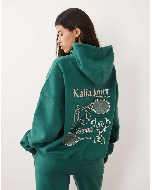 Kaiia Green Sport Tennis Icons Graphic Oversized Hoodie Co-ord