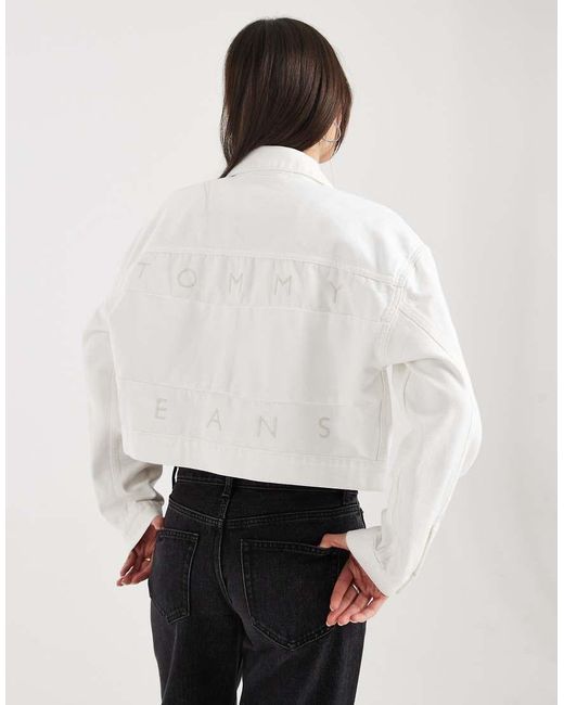 Tommy Hilfiger White Oversized Crop Denim Trucker Jacket