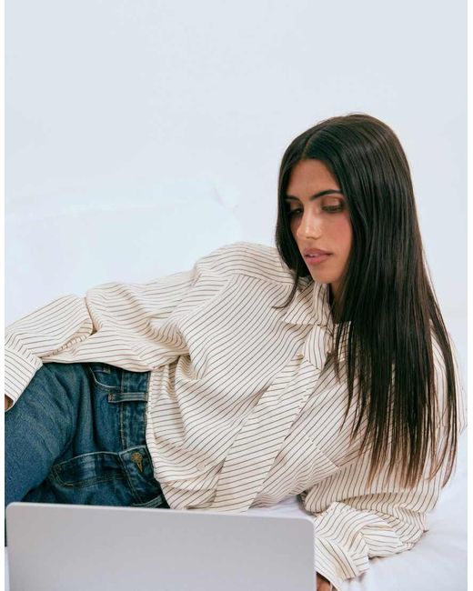 Lioness Gray Exclusive Chelsea Oversized Shoulder Pad Detail Shirt With Tie