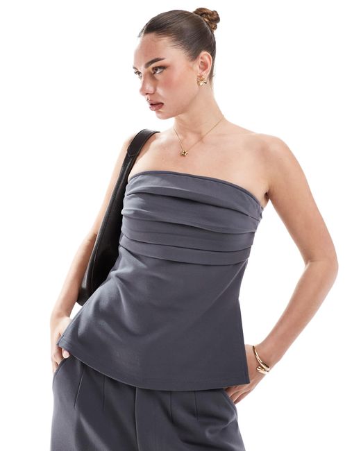 Top bandeau d'ensemble plissé en maille point ASOS en coloris Blue