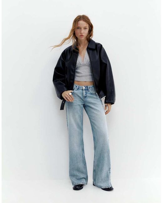 Pull&Bear Blue Low-Rise Straight-Leg Jeans With Stars
