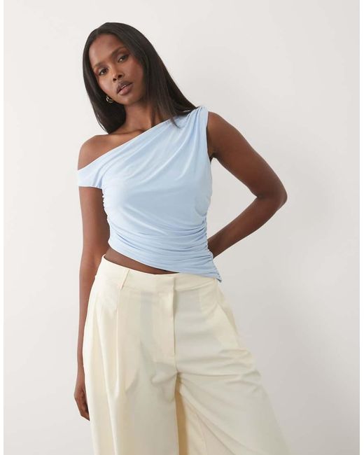Missy Empire Blue Double Sculpted Slinky Asymmetric Off Shoulder Top
