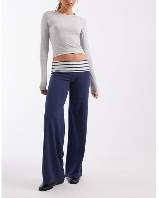 Hollister Blue Reversible Knitted Foldover Wide Leg Pants