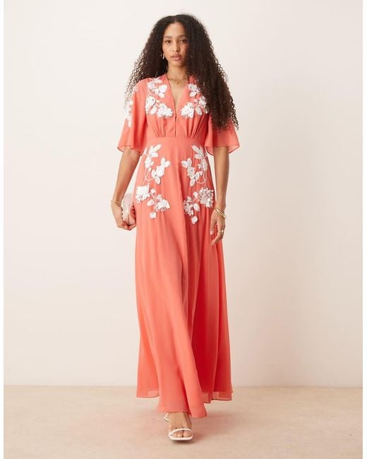 Hope & Ivy Pink Plunge Front Embellished V-neck Maxi Dress