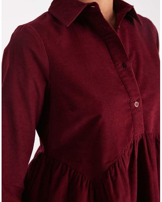Wednesday's Girl Red Button Through Mini Cord Smock Dress