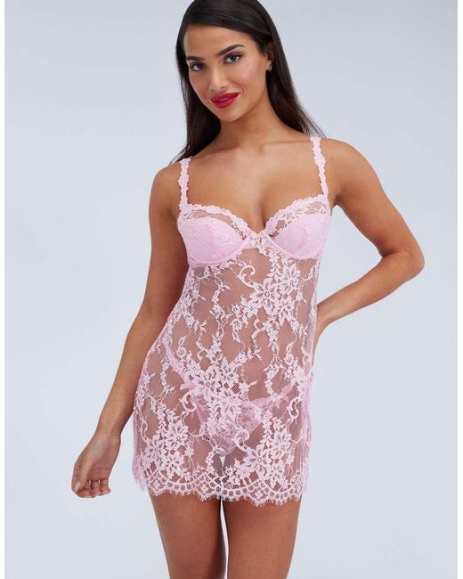 Boux Avenue Pink Suzette Lace Chemise And Knickers Set Underwired Lingerie