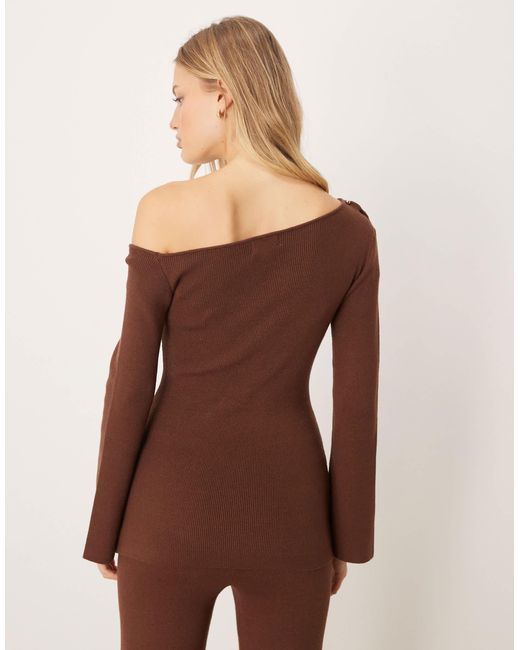 Pretty Lavish Brown Slash Neck Longline Knitted Top Co-Ord