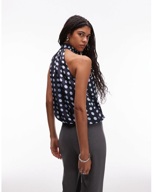 ASOS Blue Satin High Neck Bubble Hem Top