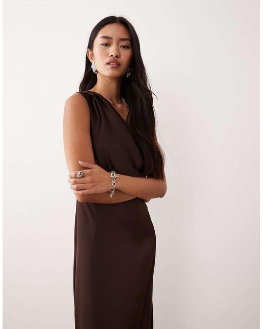 Vila Multicolor Cowl Neck Satin Midi Dress