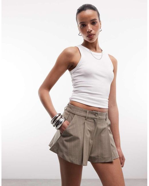 Monki White Pleated Tailored Shorts