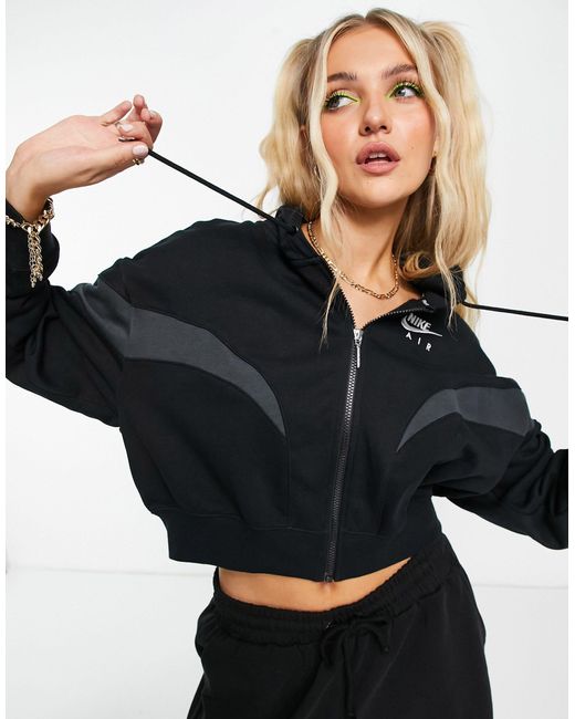 Sudadera negra corta con capucha y cremallera Nike de Polar de color Negro  | Lyst