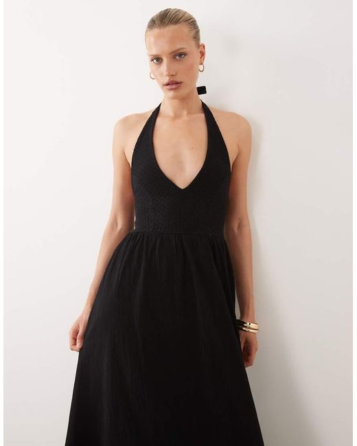 ASOS Black Crochet Halter Tiered Midi Dress