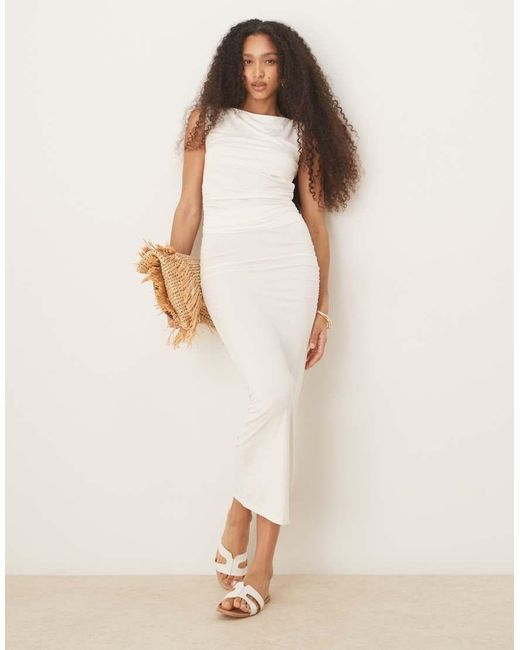 Gina Tricot Natural Jersey Maxi Skirt With Ruched Side Detail