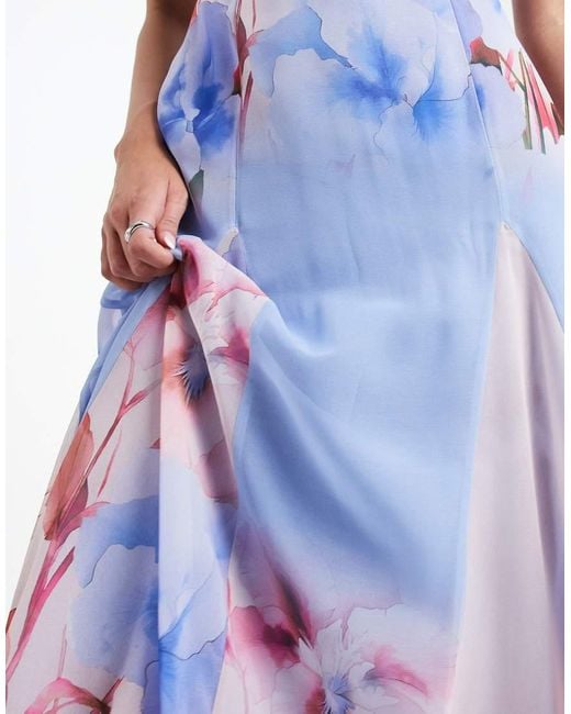 ASOS Blue Asos Design Tall Chiffon Strappy Maxi Dress With Deep Godets