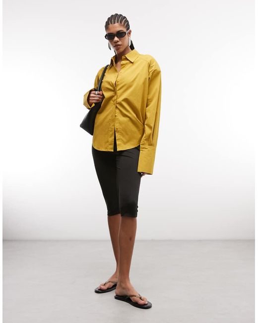 ASOS Yellow Shoulder Pad Detailing Dipped Hem Shirt