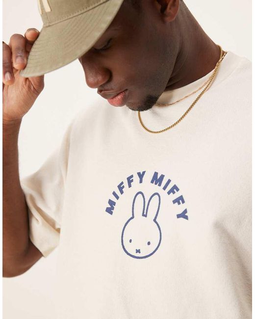 T-Shirt Oversize Squadrata Color Pietra Testurizzata A Nido D'Ape Con Stampa Di Miffy di ASOS in Natural