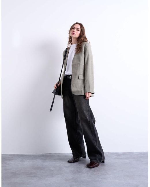 TOPSHOP Gray Collarless Throw On Blazer