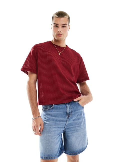 T-shirt oversize coupe carrée au crochet ASOS pour homme en coloris Red