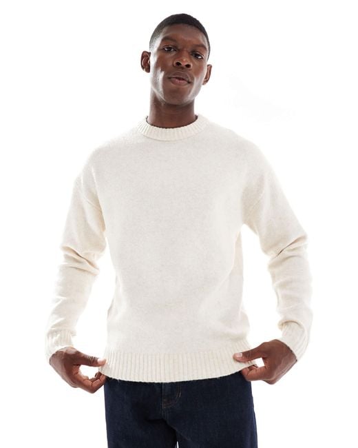 Jack Jones Men's White Oversized Fluffy Crew Neck Sweater