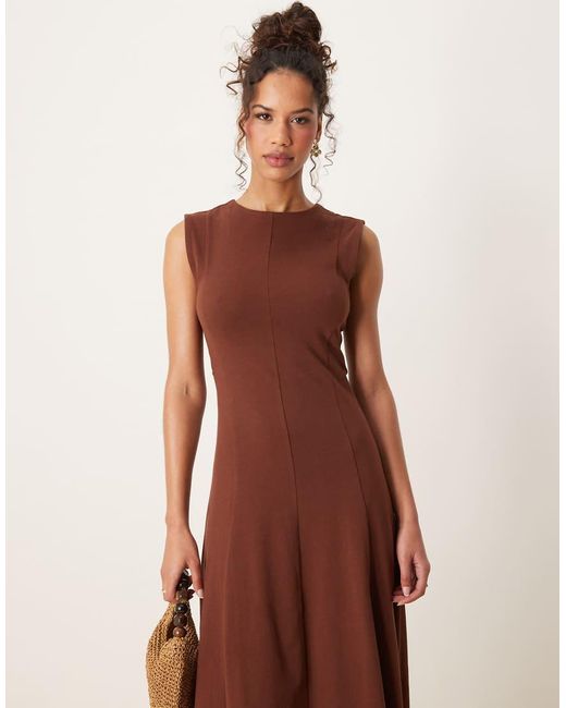 ASOS Mouwloze Geribbelde Midi Sundress in het Brown
