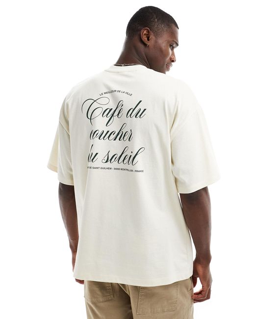 SELECTED Natural Oversized Heavyweight T-shirt With Script Back Print for men