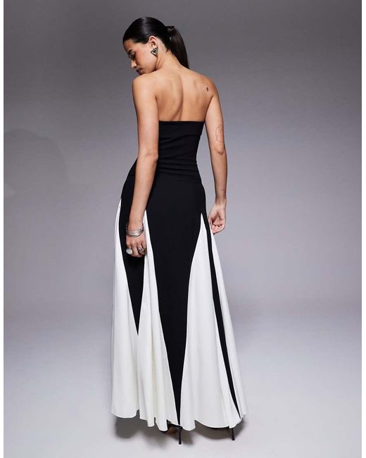 Kaiia Blue Exclusive Bandeau Contrast Godet Maxi Dress