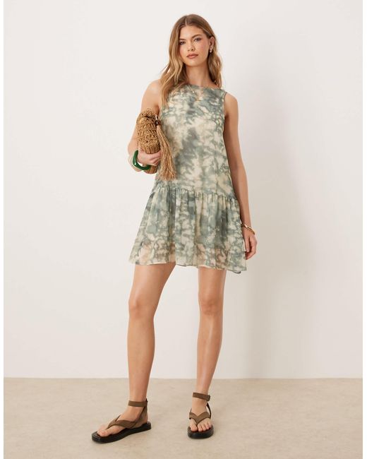 Robe courte à taille basse en mousseline avec imprimé abstrait - vert ASOS en coloris Multicolor