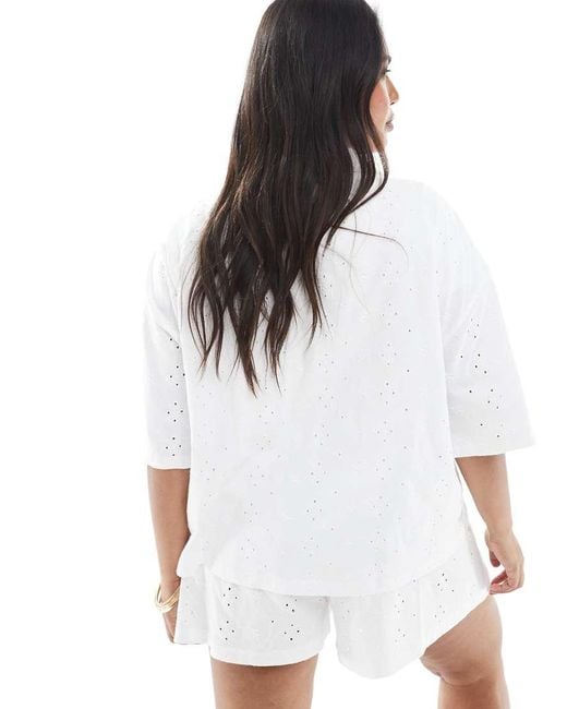 Camisa Resort Blanca Con Diseño Bordado De Asos Design Curve (Parte De Un Conjunto) ASOS de color White