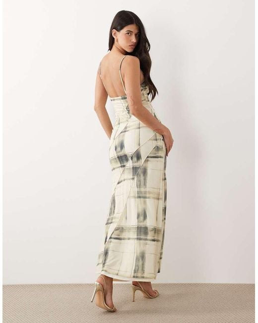 ASOS Natural Spliced Printed Check Cami Maxi Dress