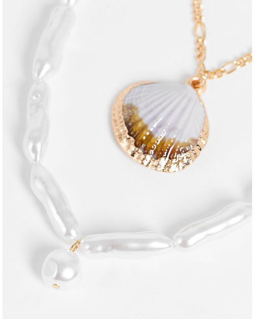 Collier multirang en perles fantaisie - doré South Beach en coloris Blanc |  Lyst