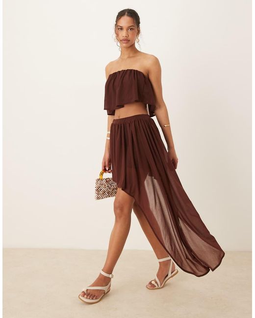 ASOS Brown Co-ord Ruffle Bandeau Crop Top