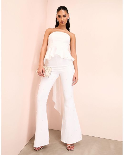 ASOS Natural Pearl Embellished Flared Trousers