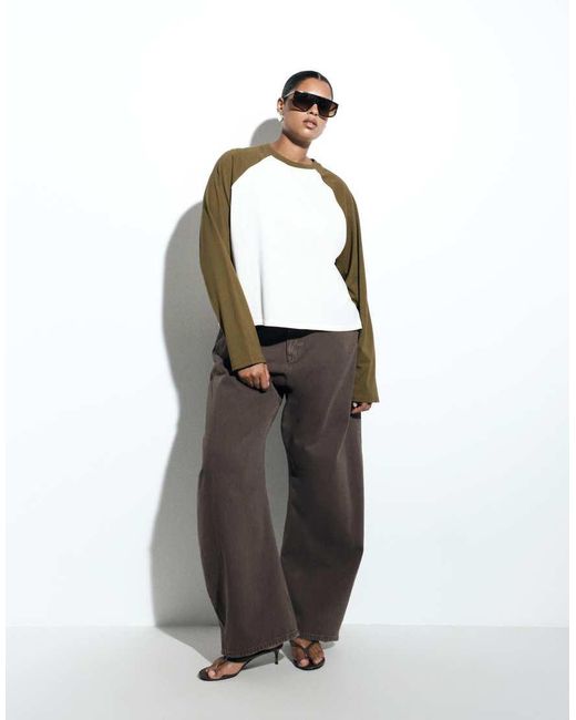 ASOS Gray Asos Design Curve Boxy Raglan With Contrast Sleeves